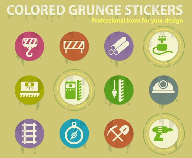 Construction colored grunge icons