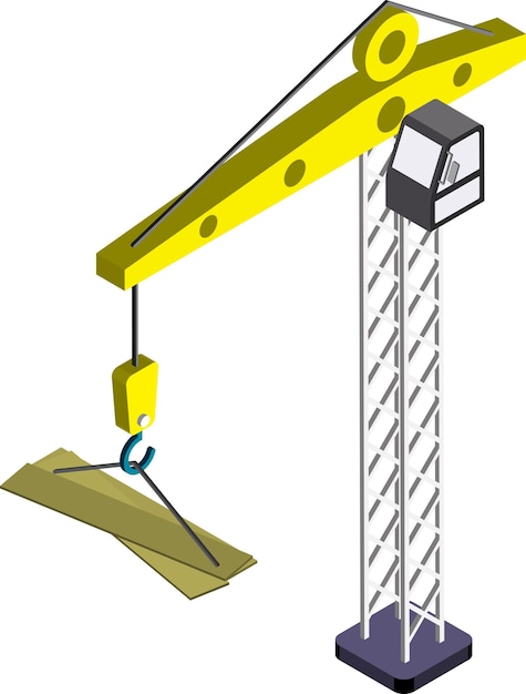 Construction crane illustration in 3D isometric style