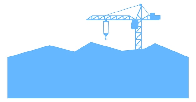 Construction crane silhouette above mountain Industrial background