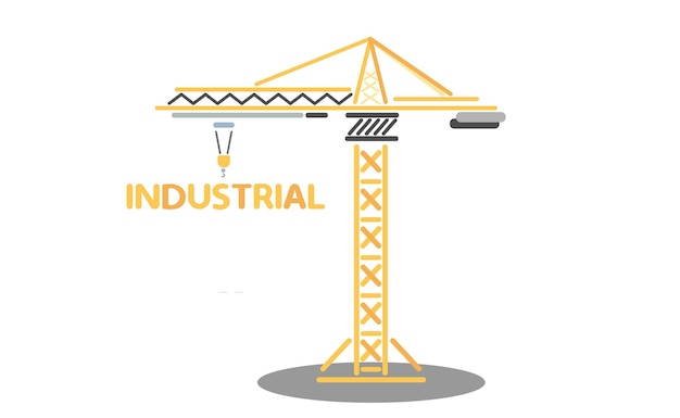 Construction crane with the inscription INDUSTRIAL on a white background