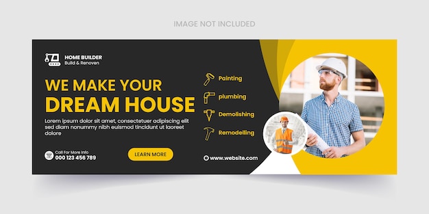 Vector construction facebook cover or home  repair social media web banner template