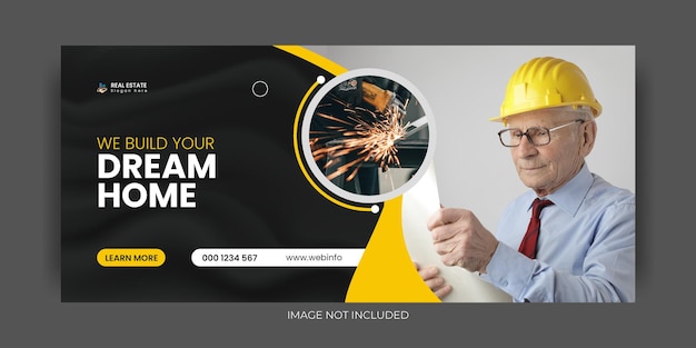 Construction facebook cover or social media web banner template Premium vector