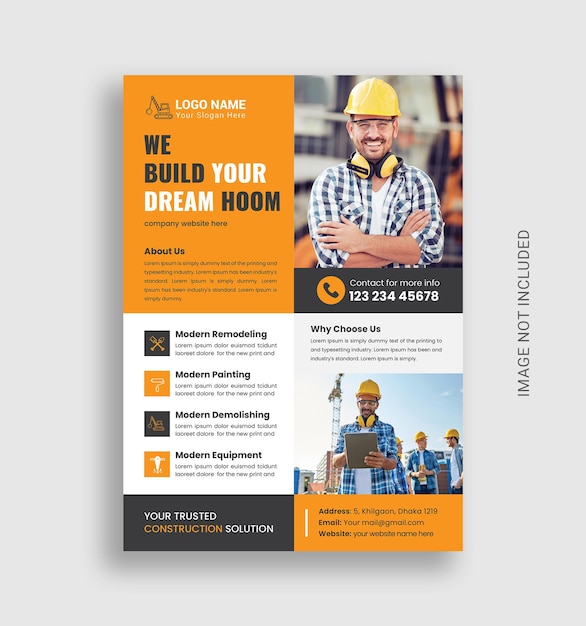 Construction flyer design template premium vector