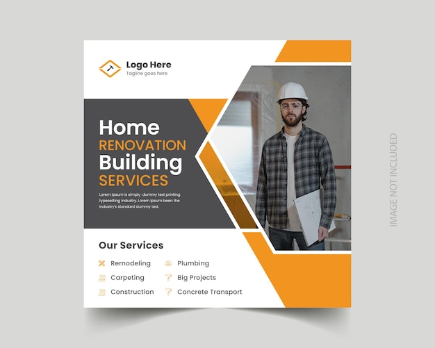 construction handyman home repair flyer social media post and web banner post