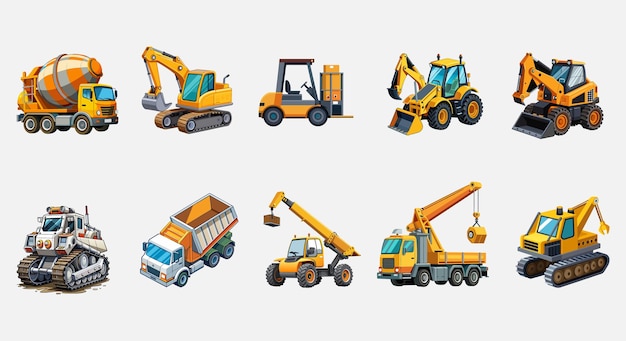 Vector construction heavy machinery building equipment vehicles