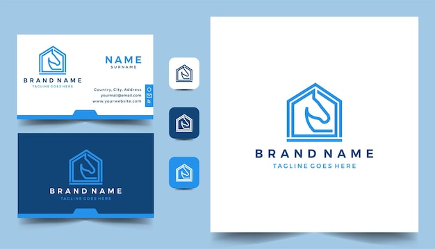 Construction home horse logo design vector illustration and Business Card template