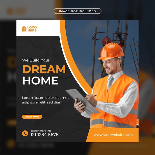 Construction and home repair flyer social media post template