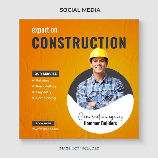 Construction and home repair square flyer social media post web banner template