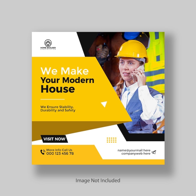 Construction and House Renovation Services Social Media and Instagram Post Design Template Premium