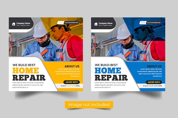 Construction and house renovation services social media post and web banner design template