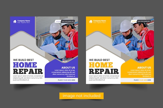 Construction and house renovation services social media post and web banner design template