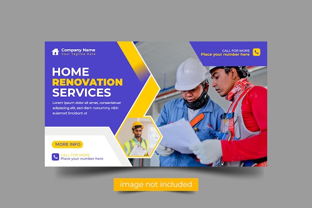 Construction and house renovation services social media post and web banner design template