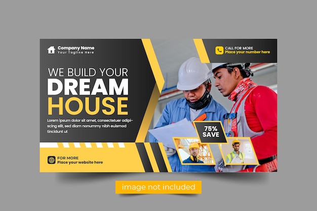 Construction and house renovation services social media post and web banner design template