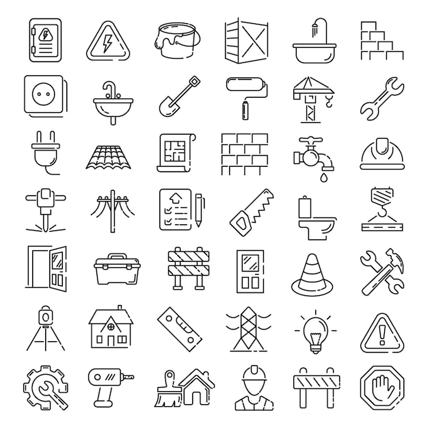 Construction icon Construction linear icons set Line art style icons