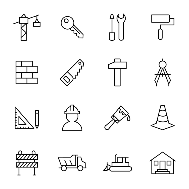 Construction icon pack, outline icon style