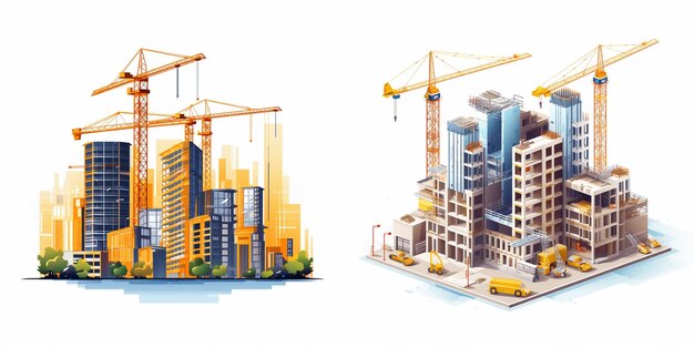 construction illustration industry crane industrial equipment architecture engineering vecto