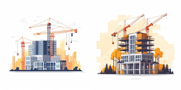 Vector construction illustration industry crane industrial equipment architecture engineering vecto