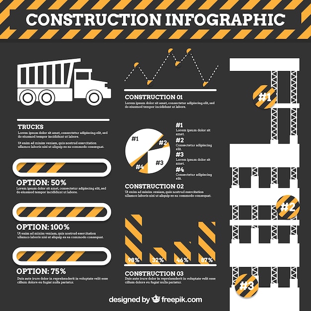 Construction infography with a scaffolding