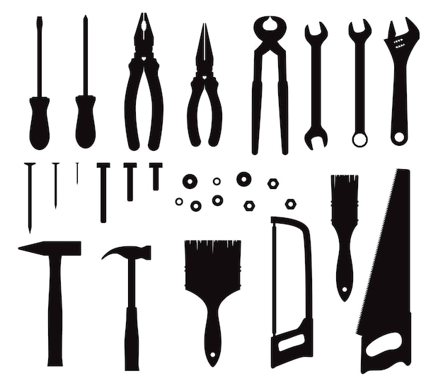 Construction instruments tools isolated Vectors Silhouette