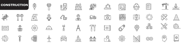 Construction line icon set Outline web icons set construction home repair tools