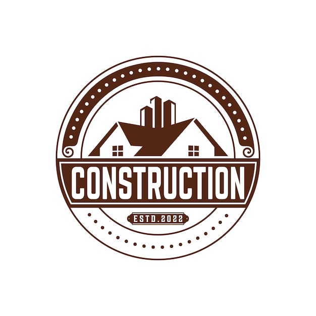 Construction logo retro vintage badge