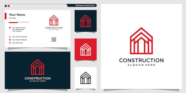 Construction logo with modern line art style for company Premium Vector