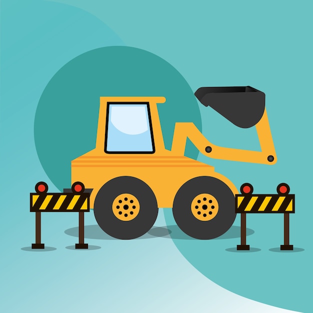 construction machinery excavator and barriers equipment vector illustration