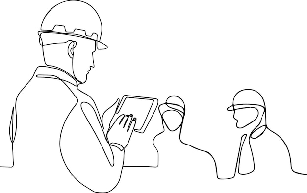 Construction manager and engineer working on building site. Vector illustration