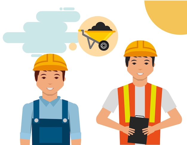 construction people workers speech bubble vector illustration