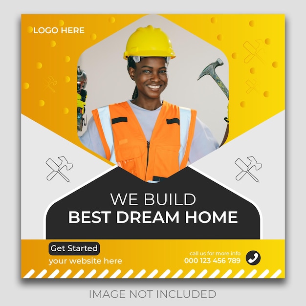 Construction renovation flyer and web banner or social media post amp template