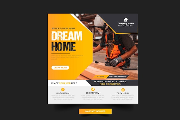 Construction renovation Handyman home repair social media post and web banner template design