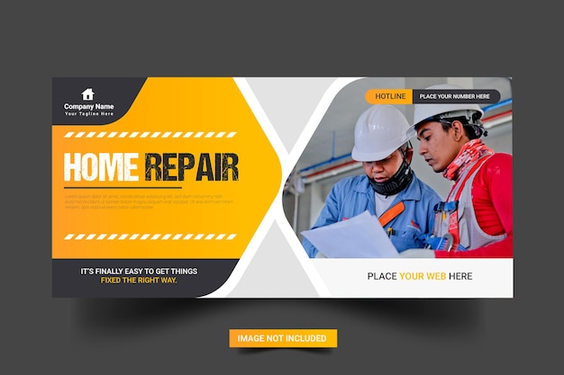 Vector construction renovation handyman home repair web banner social media post template design