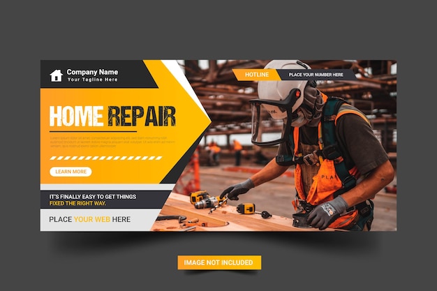 Construction renovation Handyman home repair web banner social media post template design