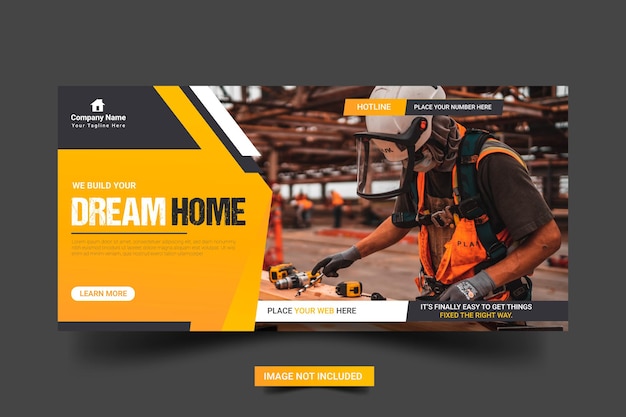 Construction renovation Handyman home repair web banner social media post template design