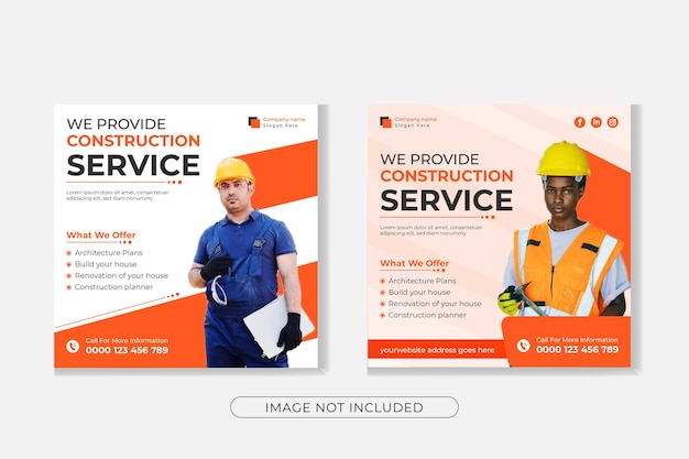 Construction service social media post bundle