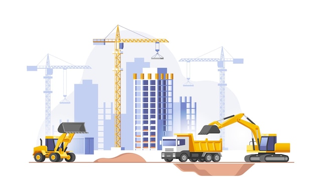 Construction site building a house Real estate business Vector illustration