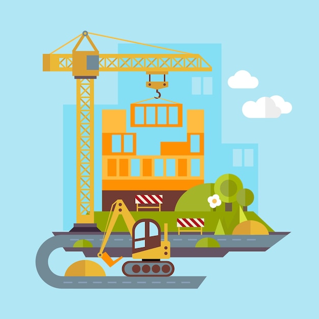 Construction site, building a house vector flat illustration