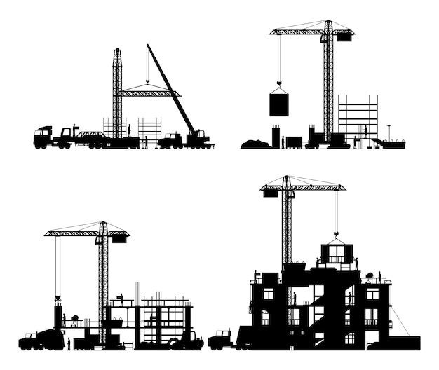 Construction Site Stages Silhouette Isolated