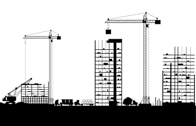 Construction site with buildings and cranes