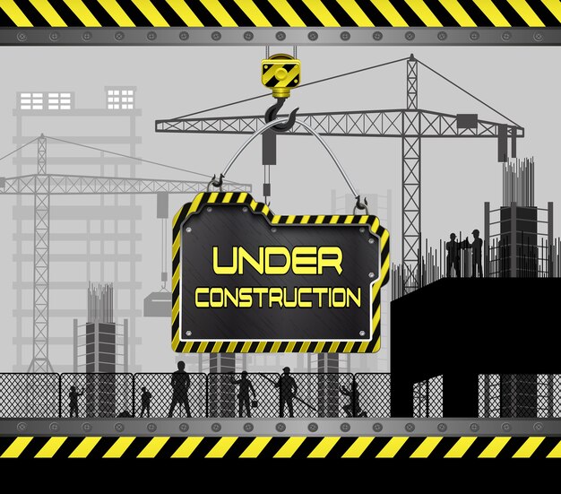 Vector construction sites with buildings and cranes