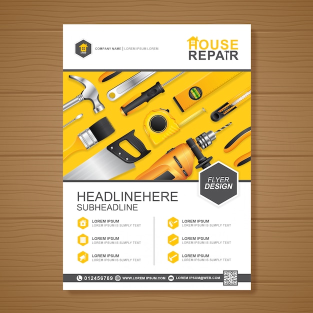 Vector construction tools cover a4 design template