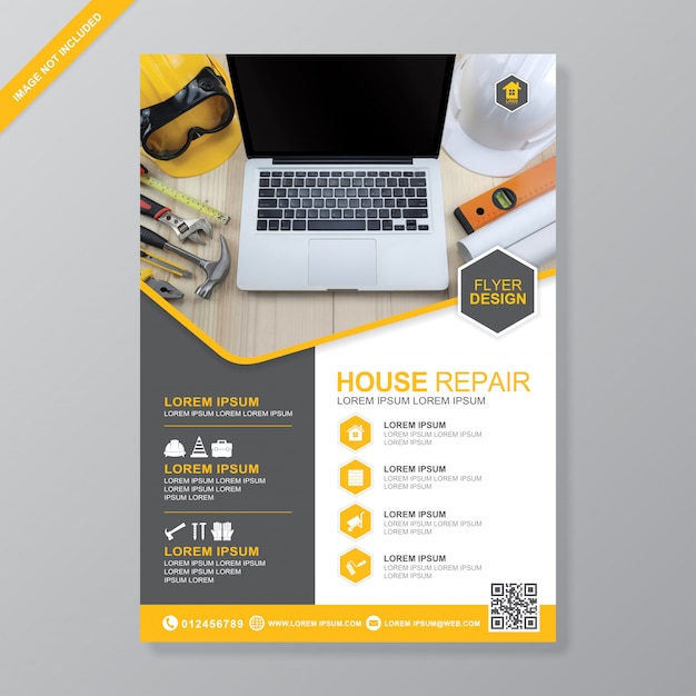 Construction tools cover a4 flyer design template