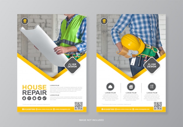 Construction tools cover and back flyer design template