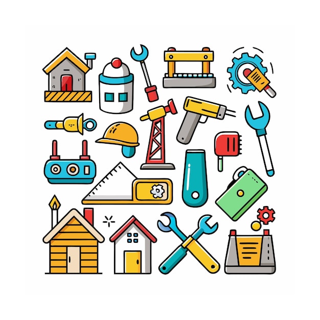 Vector construction and tools icon set vector illustration