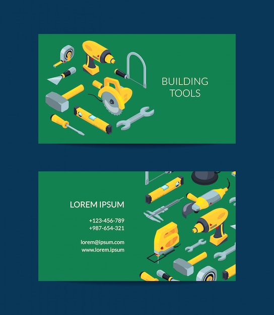 Vector construction tools isometric card template