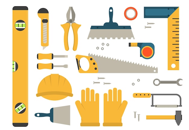 Construction tools set of colored icons.