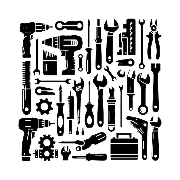 Vector construction tools silhouette vector illustration