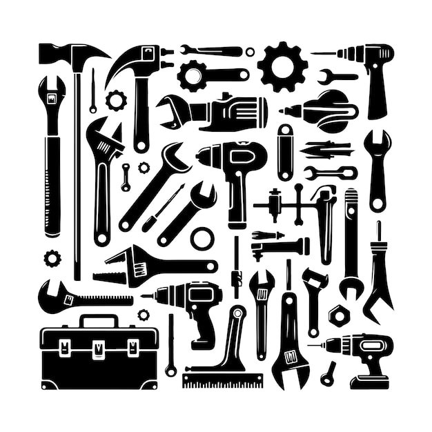 Vector construction tools silhouette vector illustration