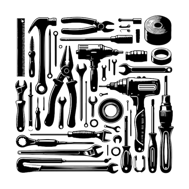 Vector construction tools silhouette vector illustration