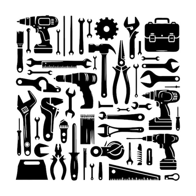 Vector construction tools silhouette vector illustration